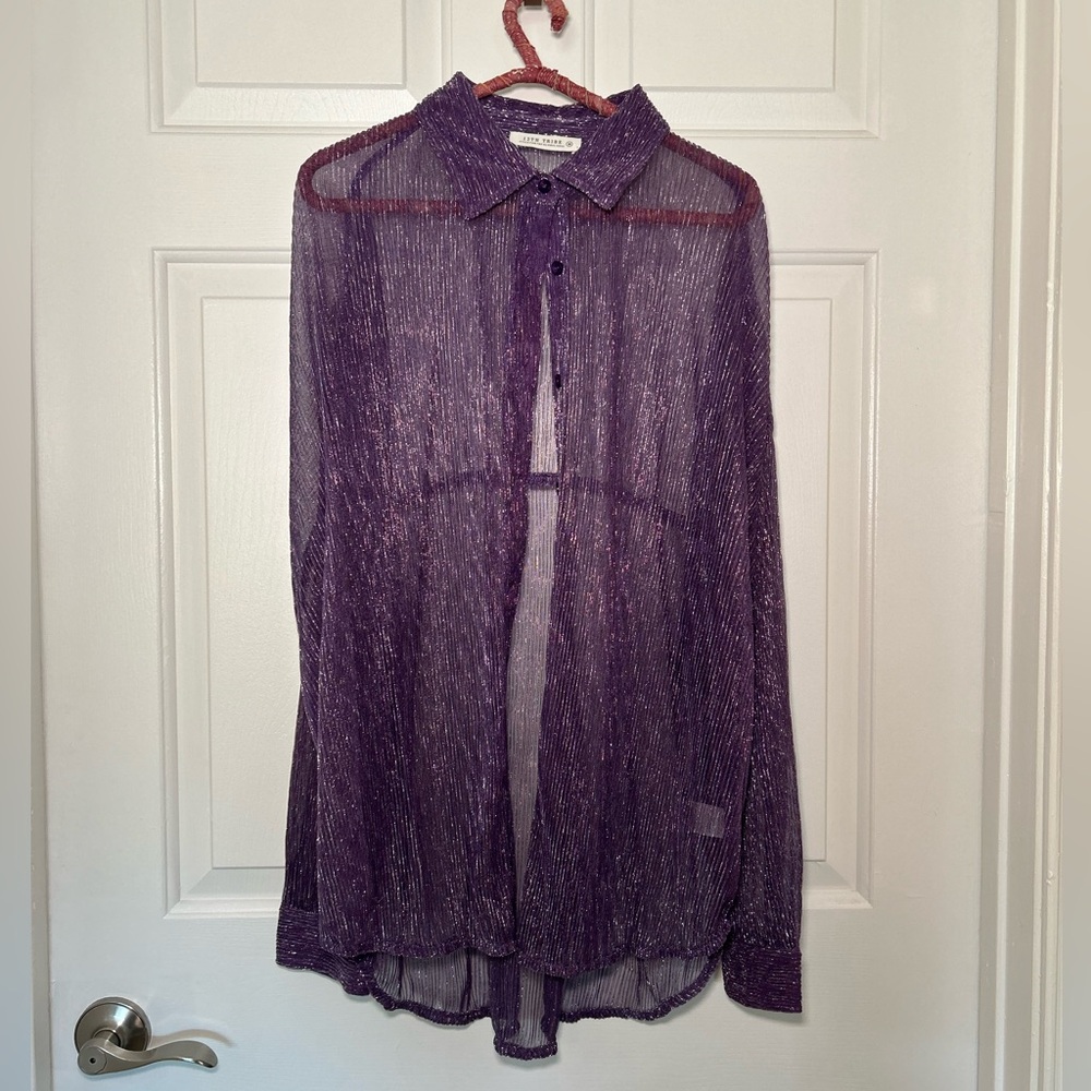 12th Tribe Victoria Purple Sheer Button Up Top – Medium - Picture 3 of 4